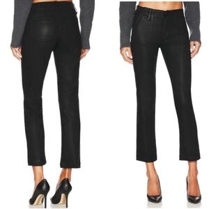 PAIGE Mayslie Straight Ankle Jeans Black Fog Luxe Coating Size 29